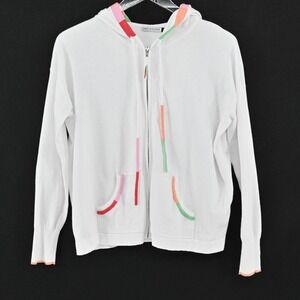 Zaket & Plover Zip Front Hoodie Womens Size S Rainbow Trim Soft Cozy Loungewear